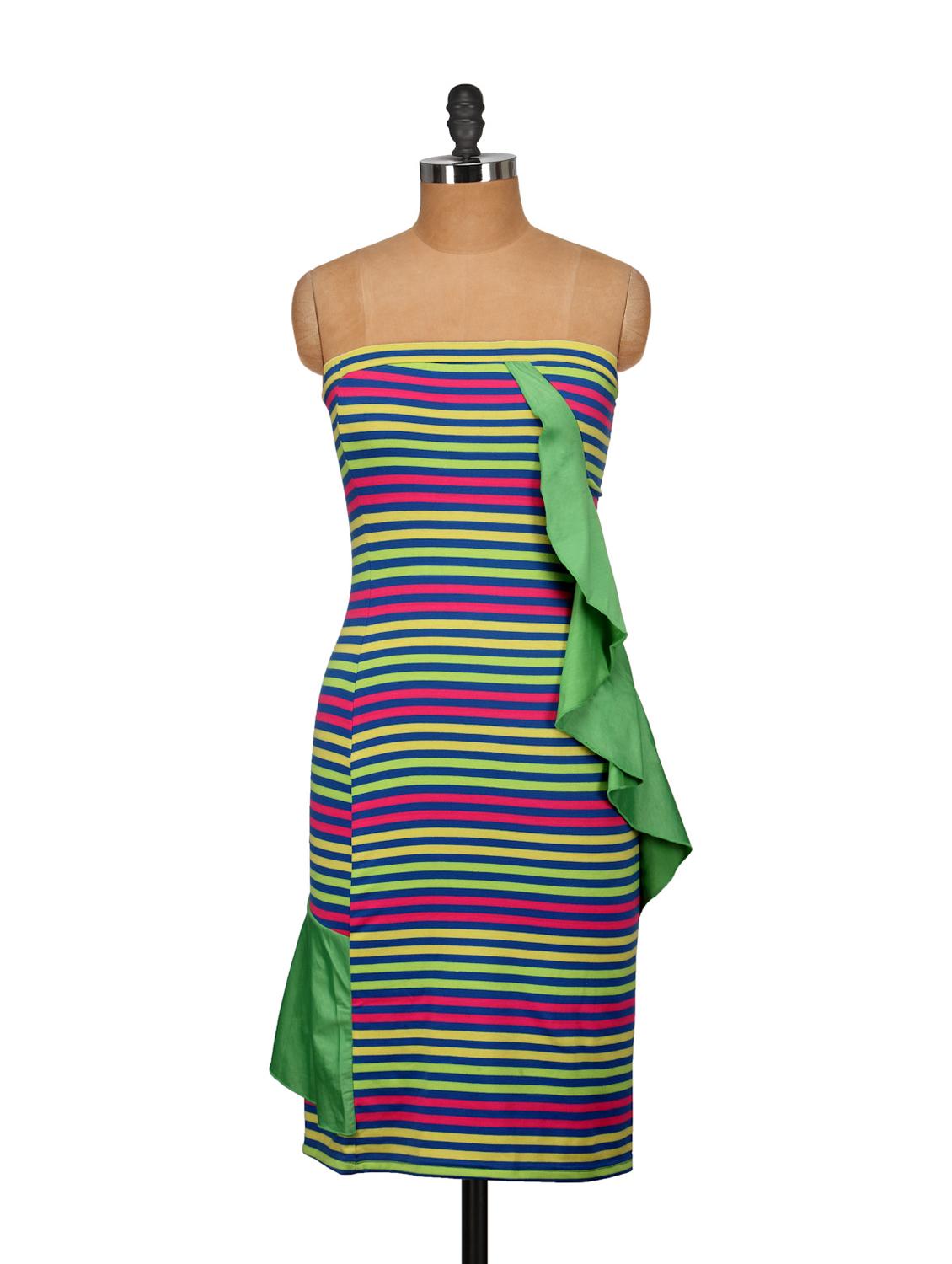 Multicolored Striped Off-Shoulder Dress - Nineteen