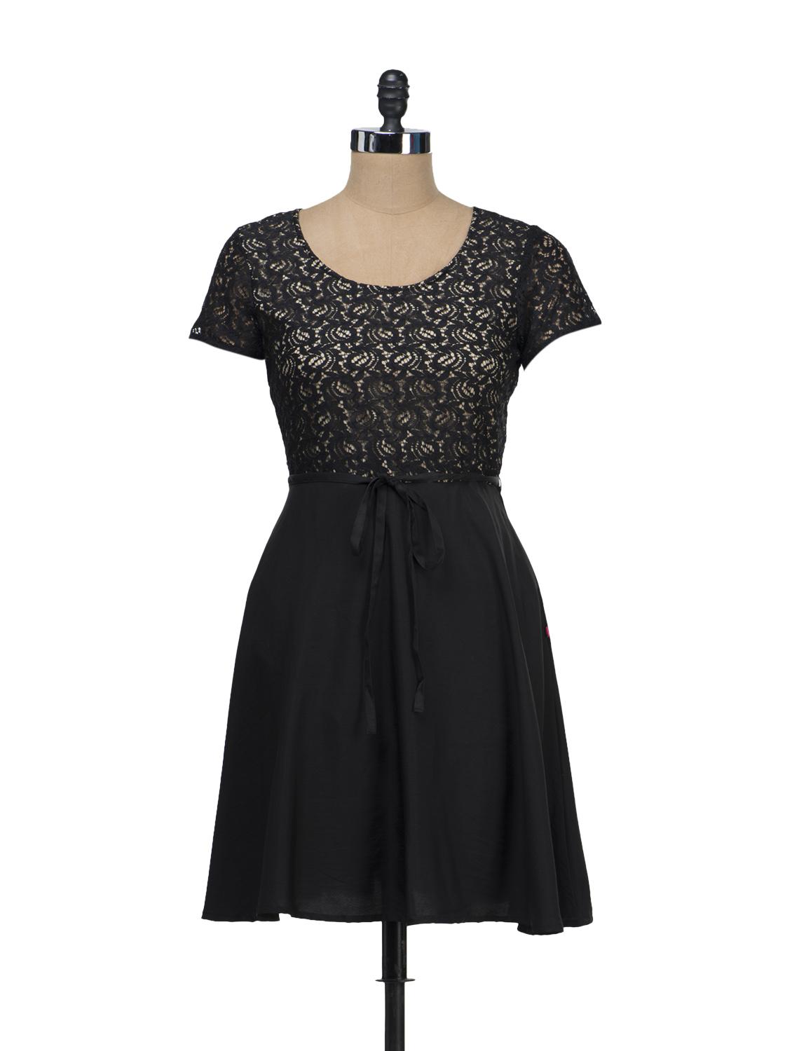 Black Lace Skater Dress - Tops And Tunics