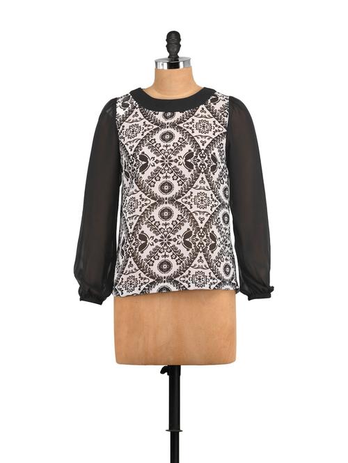 Black & White Printed Full Sleeves Top - STREET 9