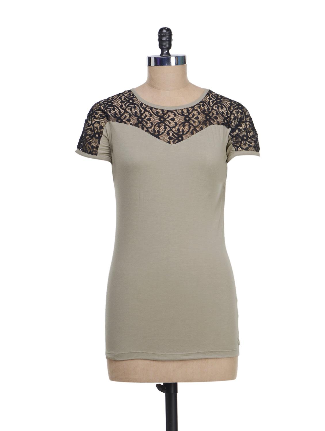 Dark Fawn Top With Lace Yoke - I AM FOR YOU