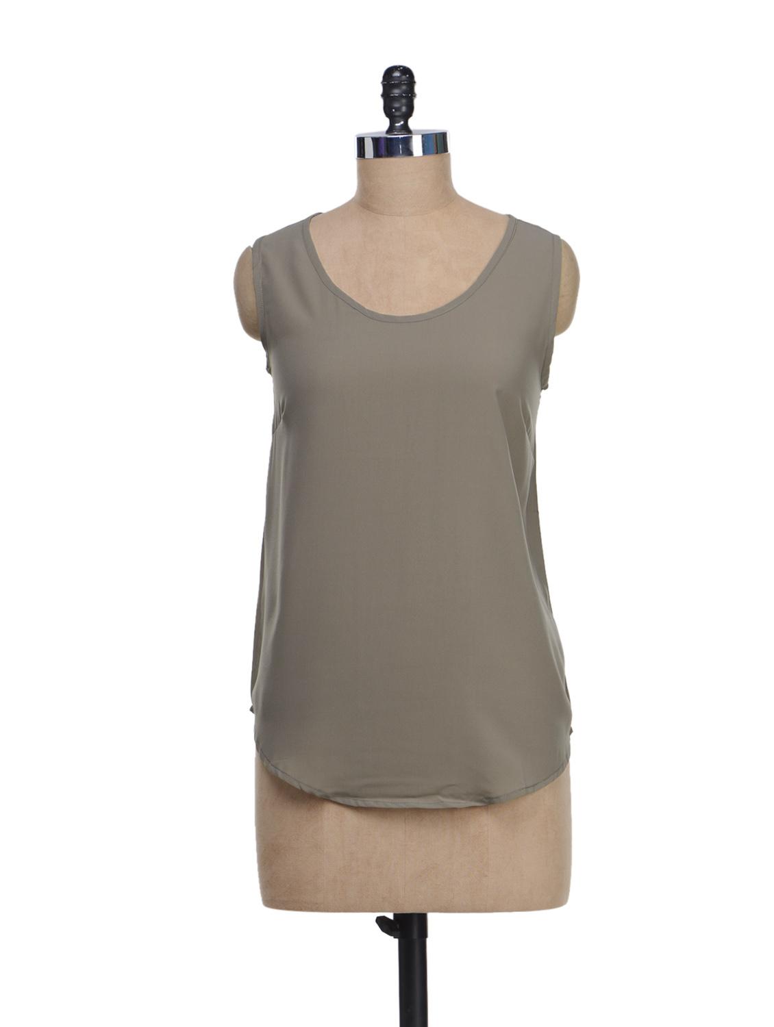 Sheer Brown Top With Back Lace Panel - I AM FOR YOU