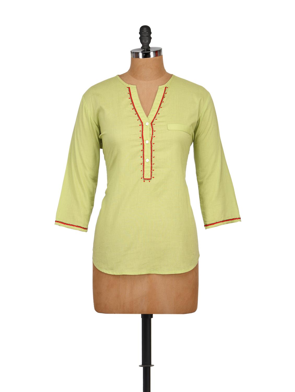 Lime Green Embroidered Shirt - Tops And Tunics