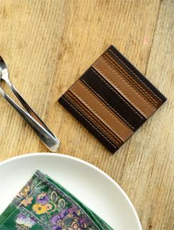 Manhattan Coaster with Dark Brown and Light Brown Strips (Set of 6) - Freelance