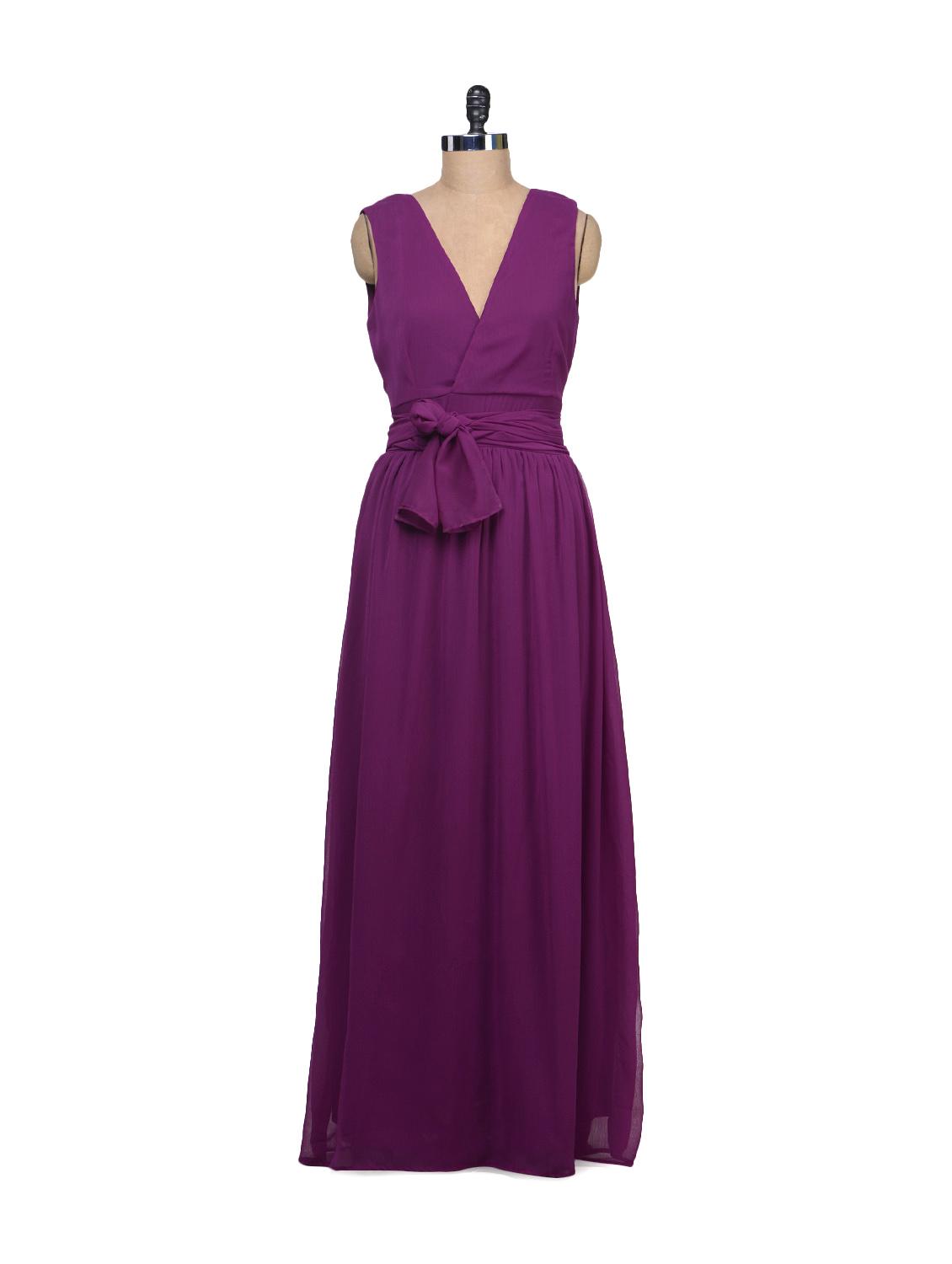 Wrap Purple Dress With Plunging Back - Liebemode