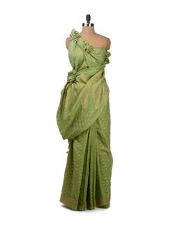 Organza Banarasi Zari Work Aanchal Border Saree With Attached Blouse Piece - Bunkar