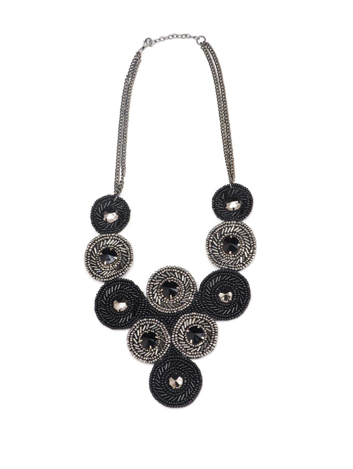 Black And Silver Beaded Bib Style Necklace - Accessory Bug