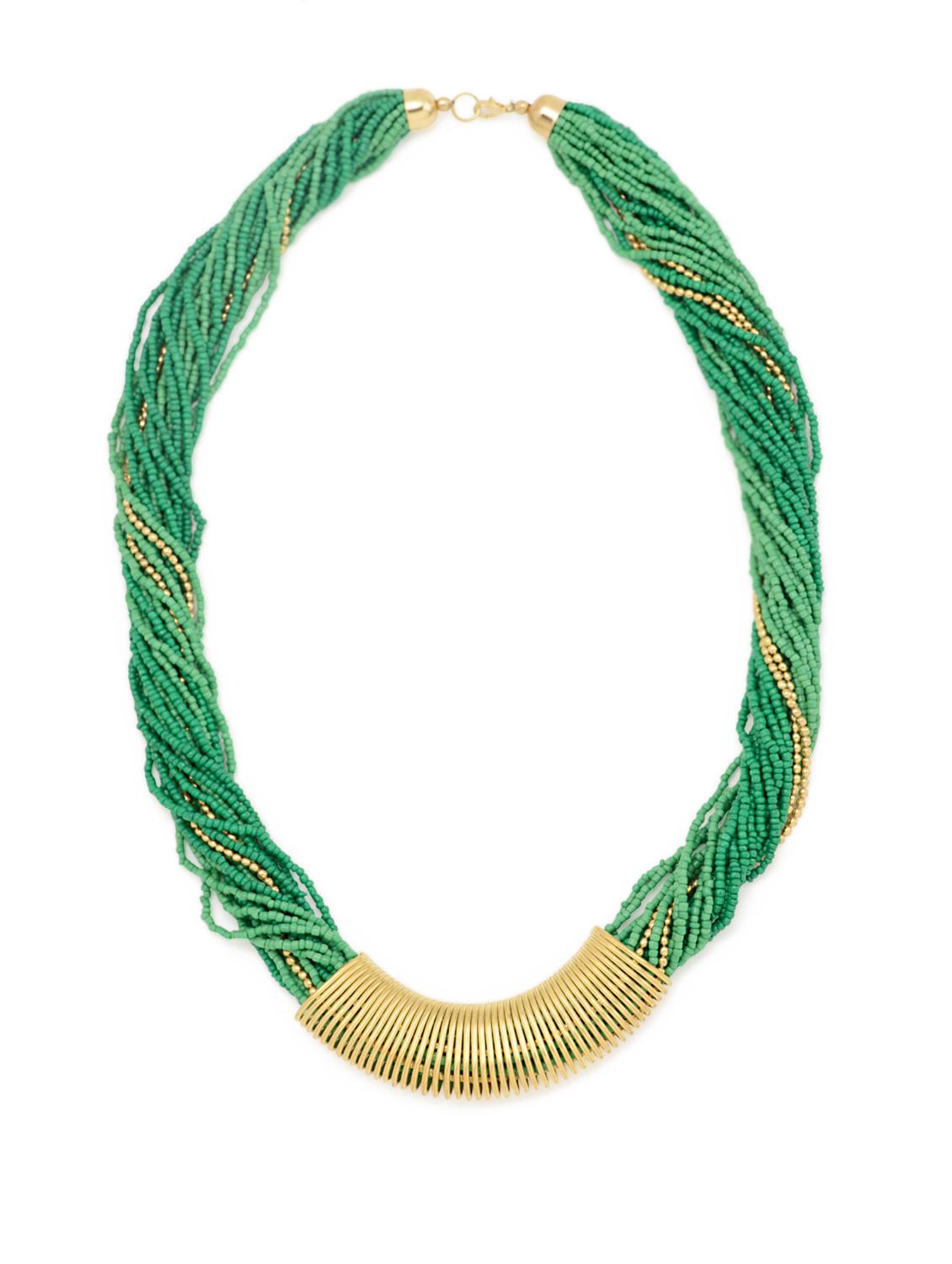 Green And Gold Beaded Necklace - Accessory Bug