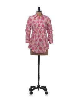 Block Printed Shirt Top with Built in Belt - KILOL