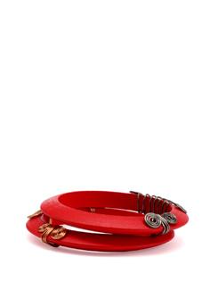Red Wooden Bangles with Metallic Spirals - Eesha Zaveri; Jewellery By Design