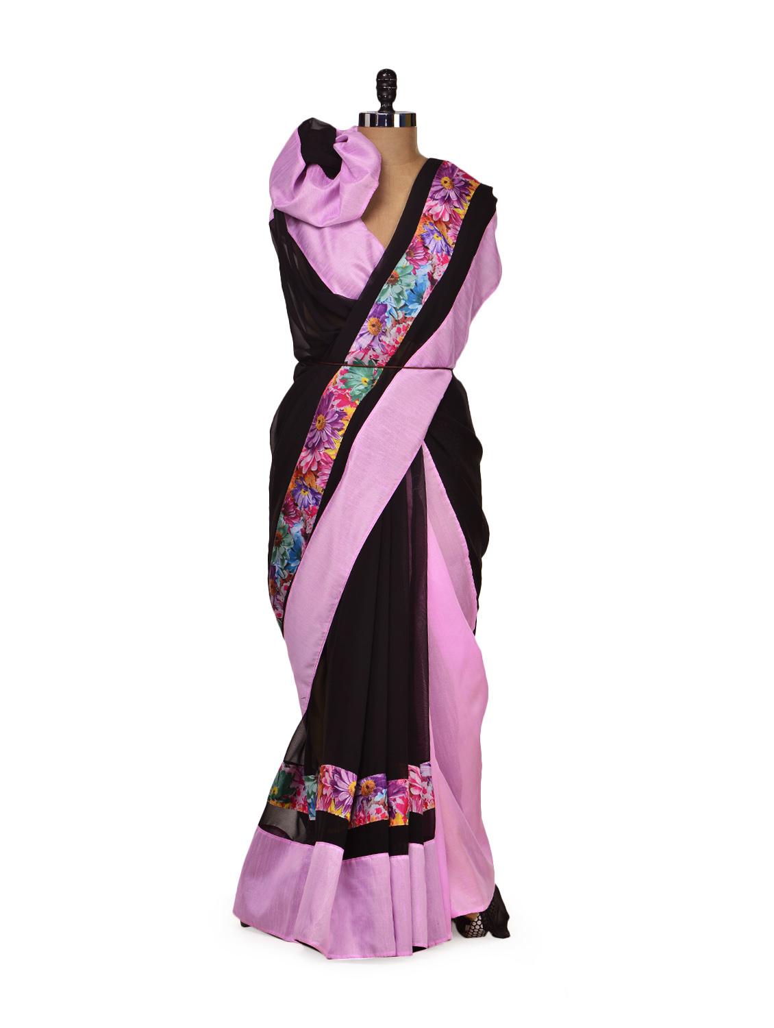 Elegant Black & Purple Saree - Get Style At Home