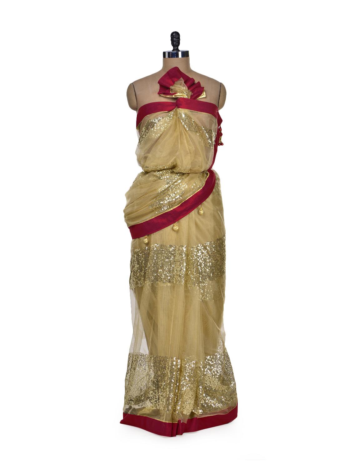 Designer Gold Party Saree - Get Style At Home
