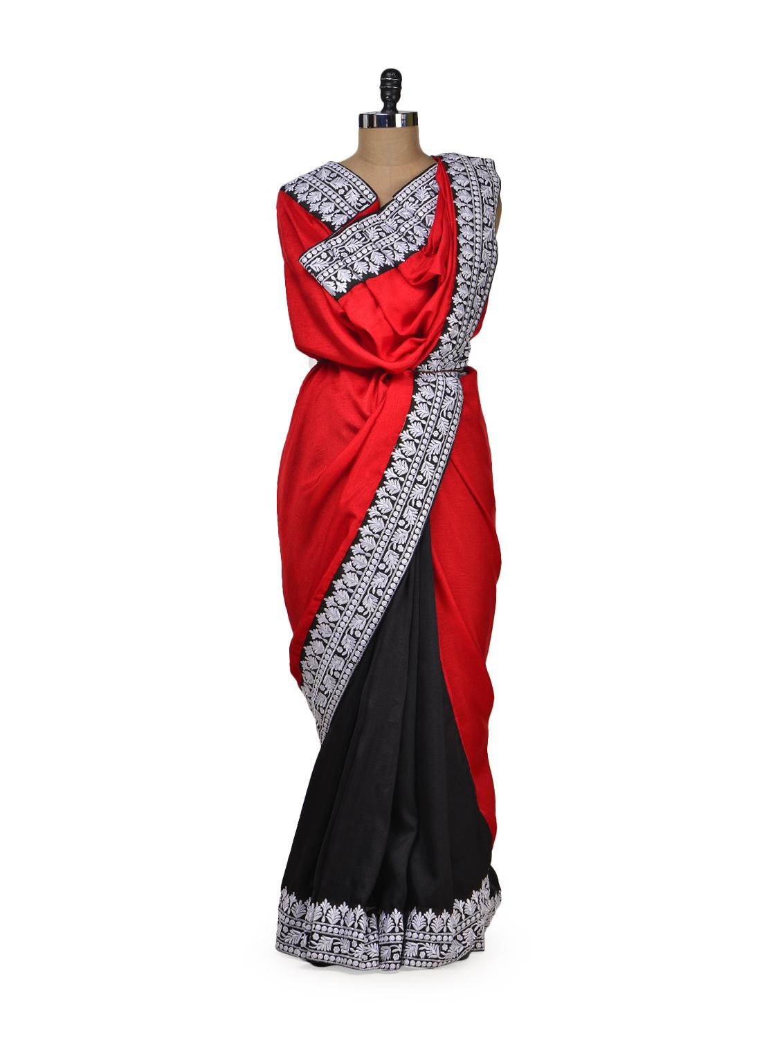 Red & Black Designer Saree - Get Style At Home