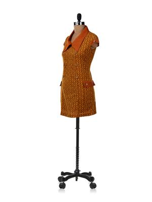 ochre collared dress with big patch pockets at the side - 6798 - Standard Image - 2