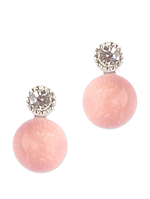 Round Pink Resin Stone And Crystal Stud Earring - Addons
