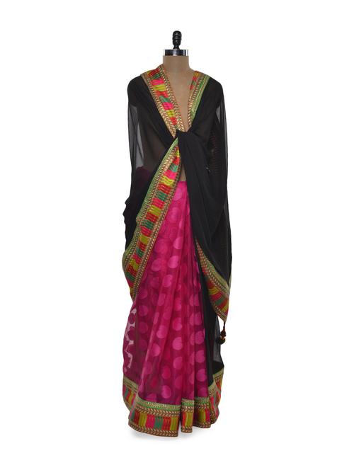 Black And Blush Net Saree - Free Living