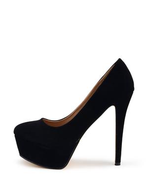 Black Faux Suede Pumps - 7249 - Standard Image - 2