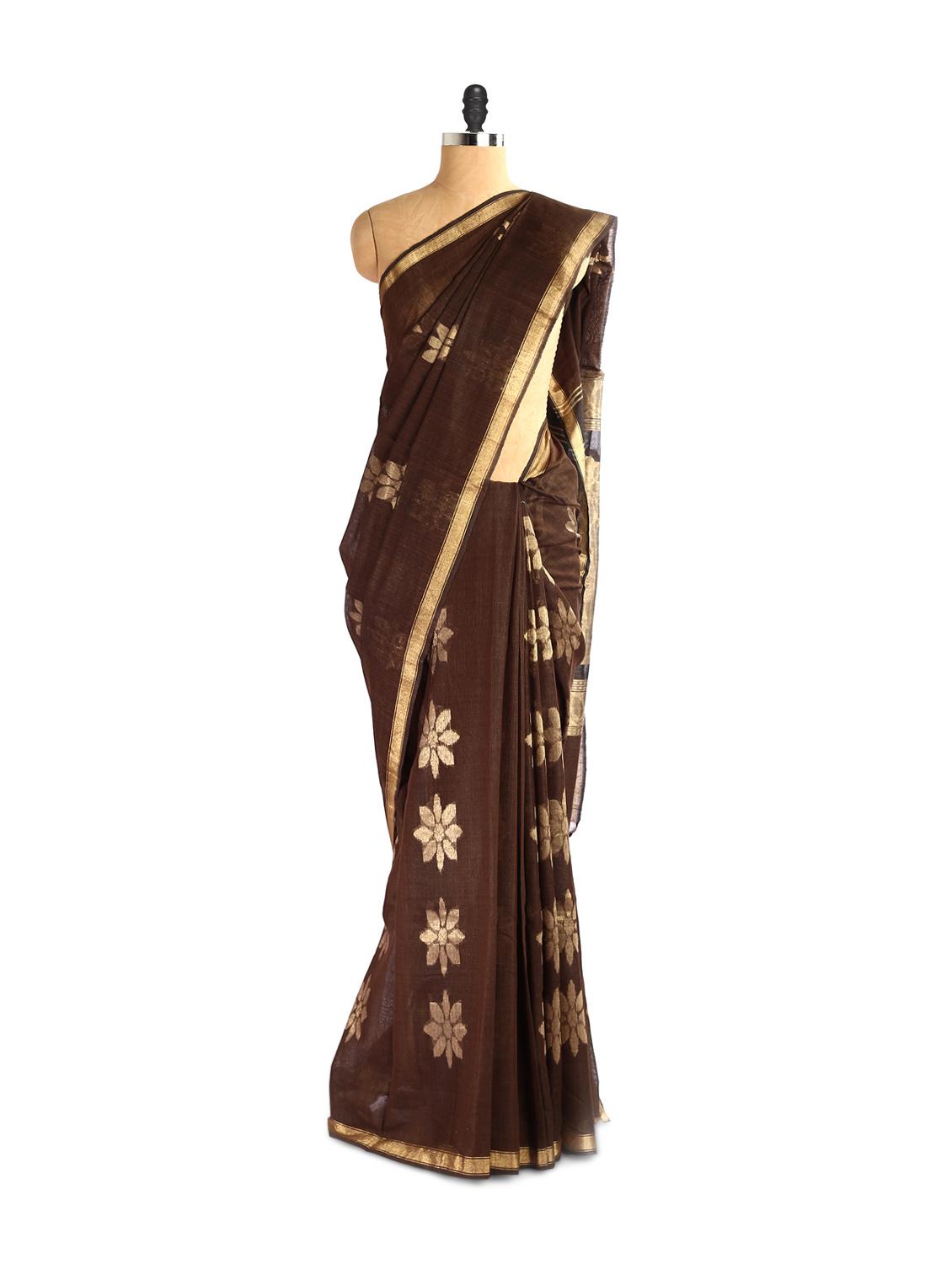 Exquisite Kosa Silk Brown And Gold Saree - Kosabadi