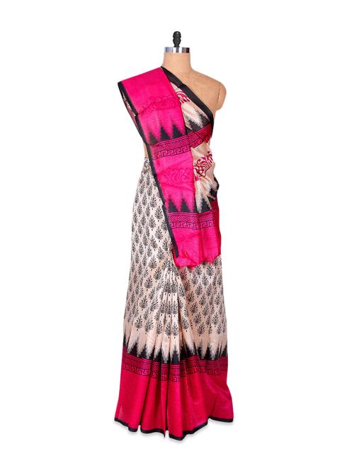 Beautiful Pink And Cream Art Silk Saree - Hypno Tex