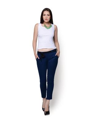 Bow Belt Embellished Navy Trousers - 77387 - Standard Image - 2