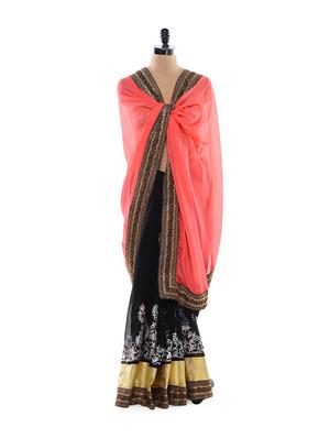 Coral and Black Saree