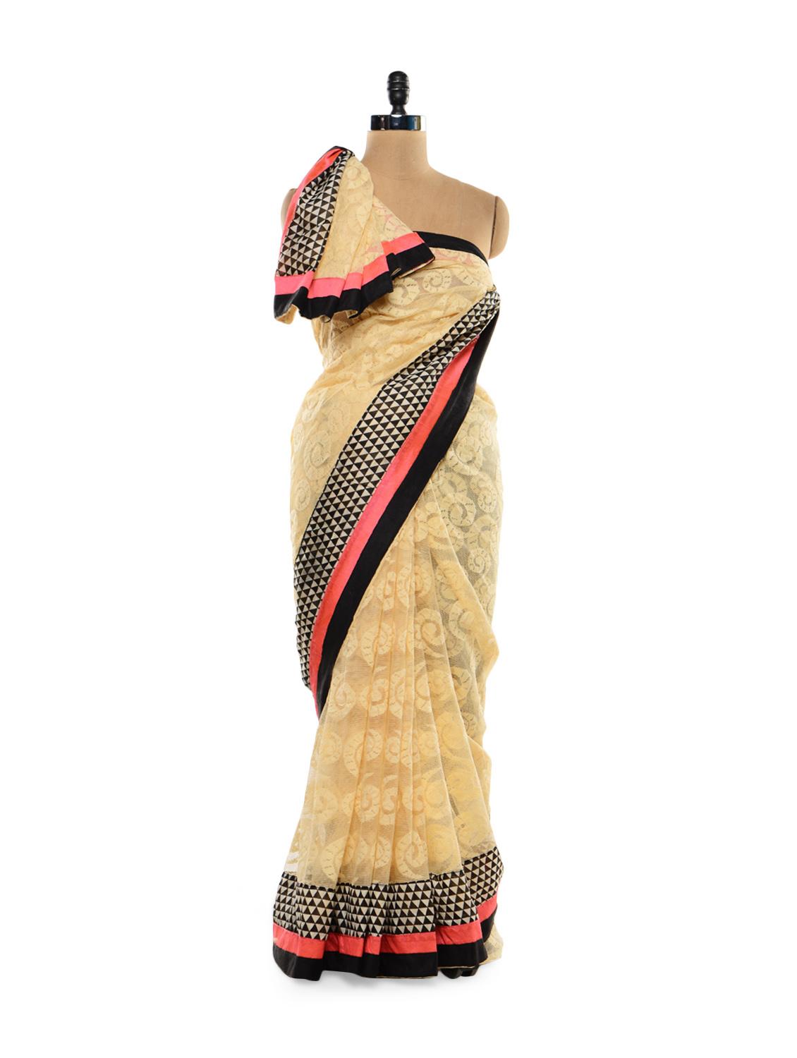 Butterscotch Cotton Lace Saree - Get Style At Home