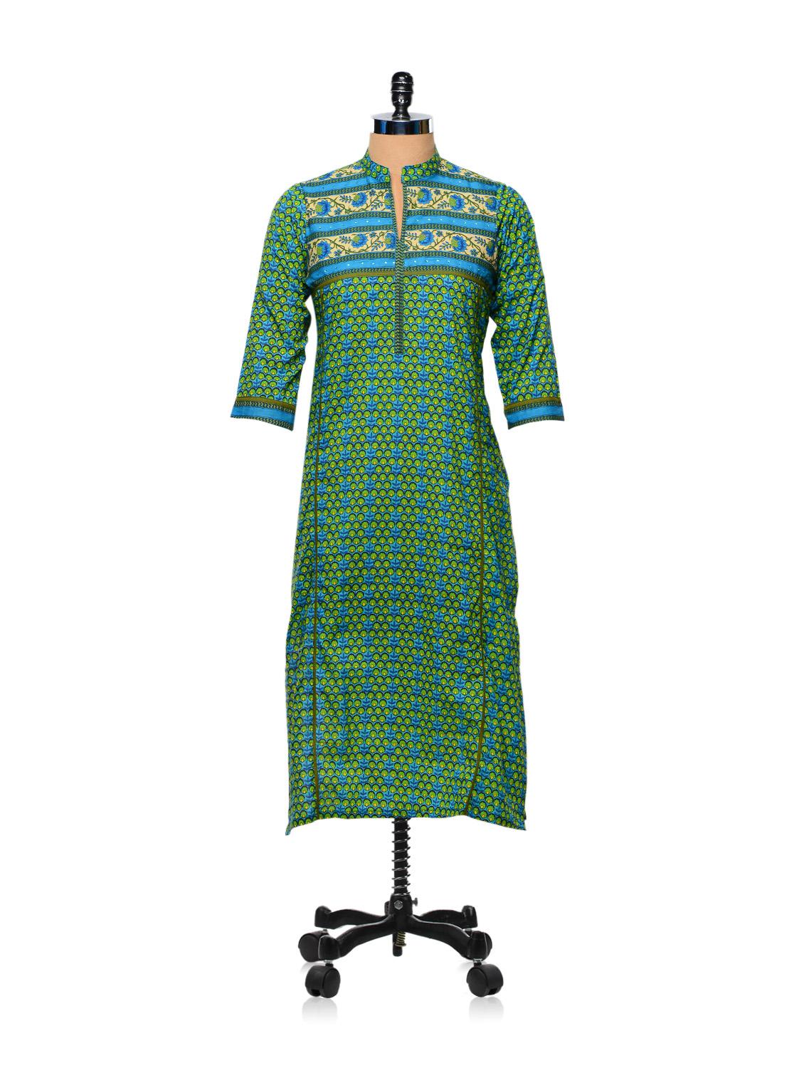 Green And Blue Printed Kurti - AFSANA