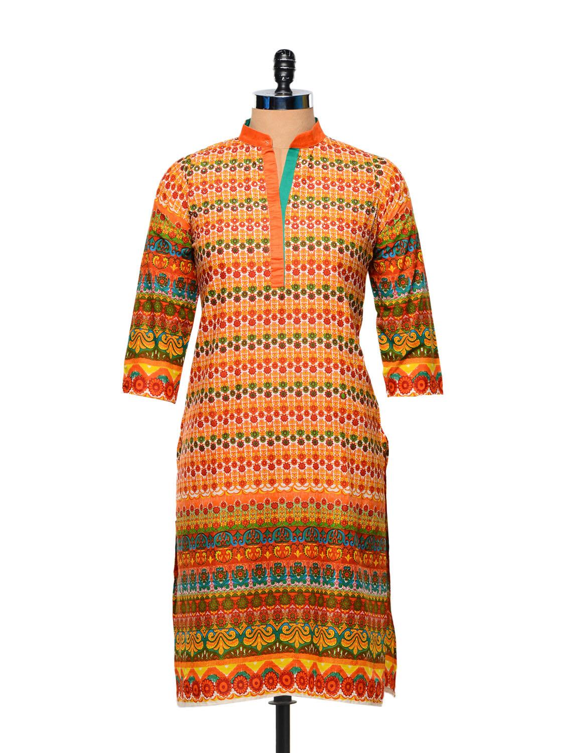 Orange Printed Kurti - AFSANA