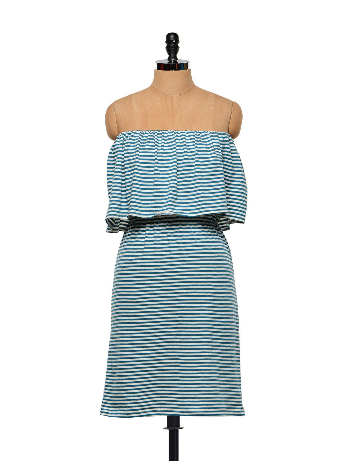 Striped Ruffled Tube Dress - STREET 9