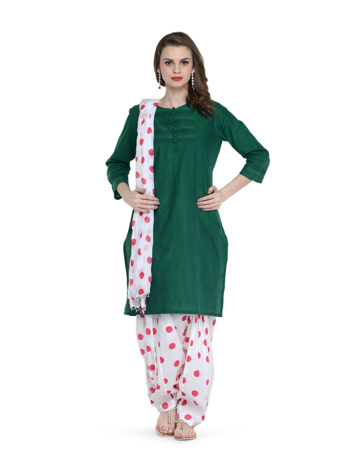 White And Red Polka-Dot Salwar And Dupatta Set - STRI