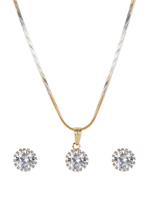 Metal alloy chain with American diamond pendant and ear studs - 850995 - Very Small Image - 1