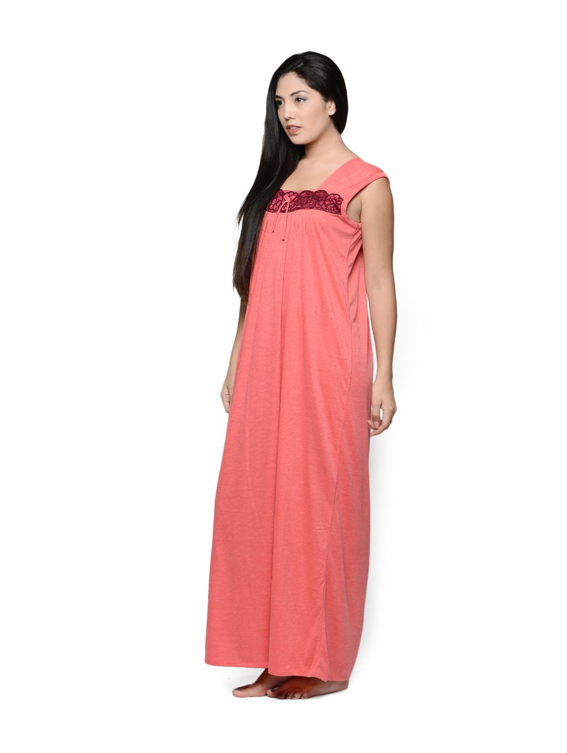 lace trimmed pink floor-length nightwear - 85677 - Zoom Image - 2