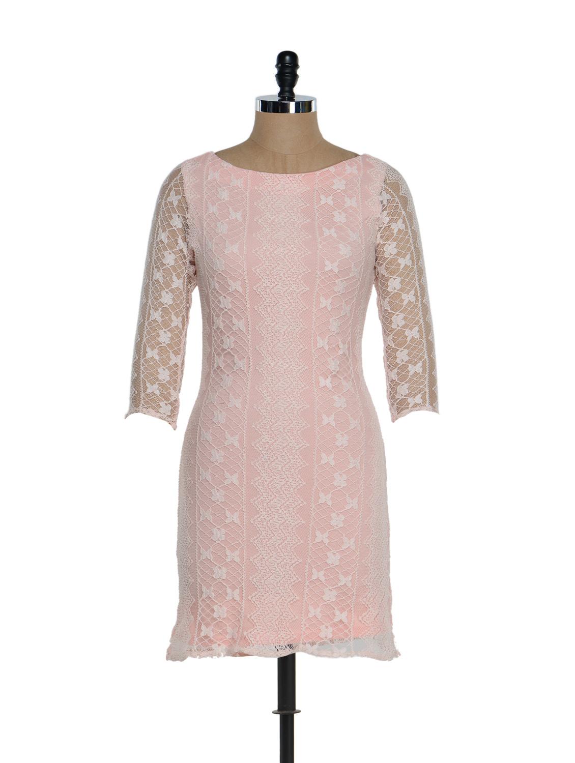 Baby Pink Cotton Lace Bodycon Dress With A Deep Cut Back - Eavan