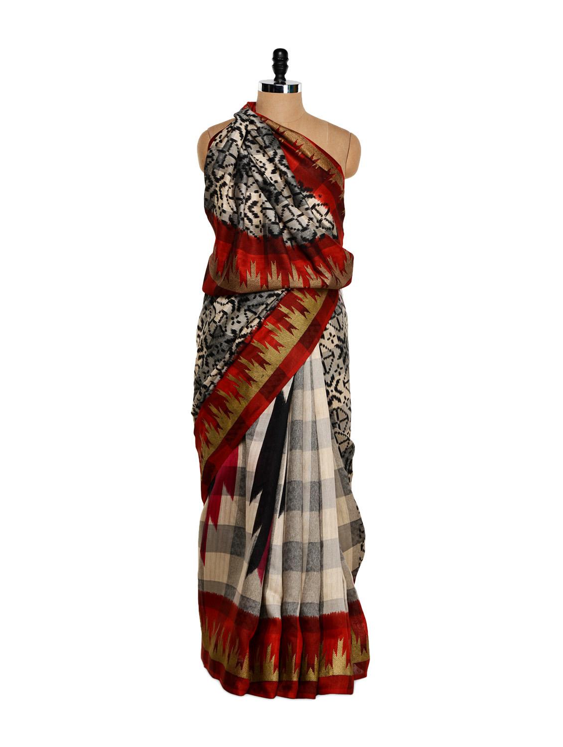 Bhagalpuri Art Silk Check Print Saree - Purple Oyster