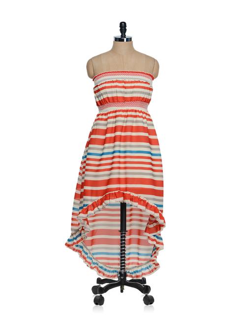 Orange Striped Asymmetrical Tube Dress - Oranje