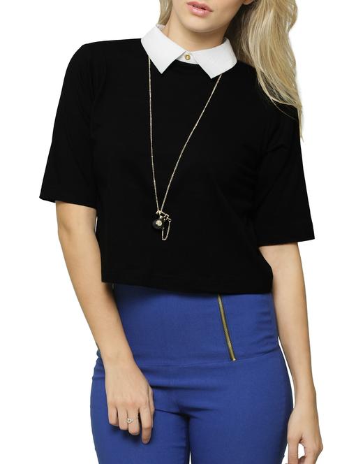 black crop top with white collar - 861146 - Very Small Image - 1