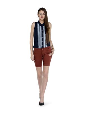 Brown Cotton Lycra Shorts - 864108 - Standard Image - 2