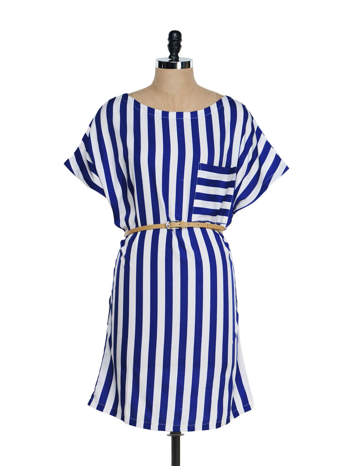 Navy Blue And White Striped Dress - Tops And Tunics