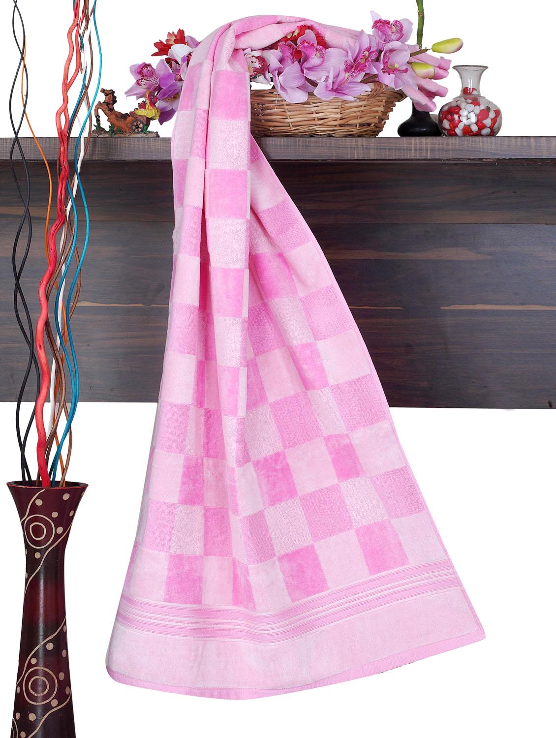 Pink Checkered Cotton Bath Towel - Aqua Pearl