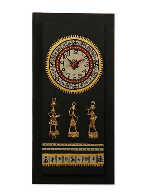 Warli Hand Painted Wooden Clock with Dhokra Craft - 891251 - Standard Image - 2