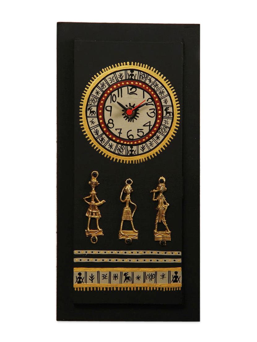 Warli Hand Painted Wooden Clock with Dhokra Craft - 891251 - Zoom Image - 2