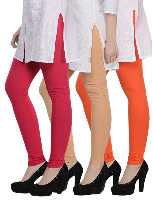 Cotton Lycra Leggings- Pack Of 3 - Tjaggies - 893127