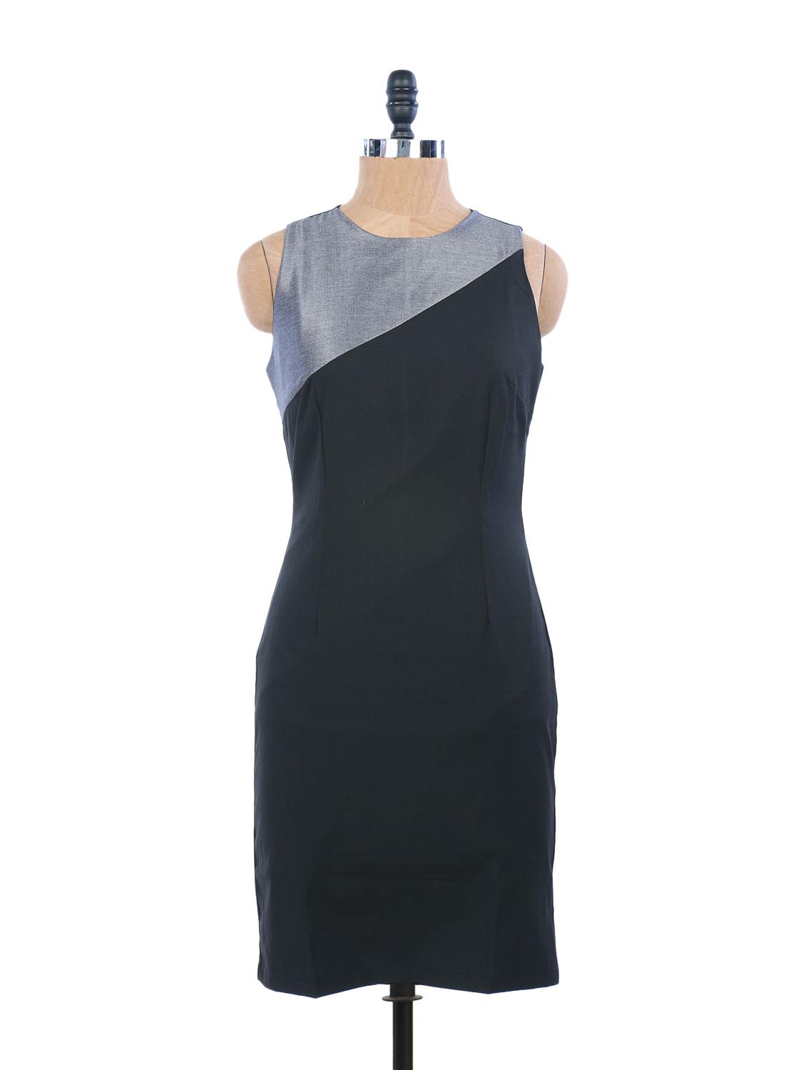 Black Summer Dress With A Back Slit And Grey Neck - EIGHTEEN27