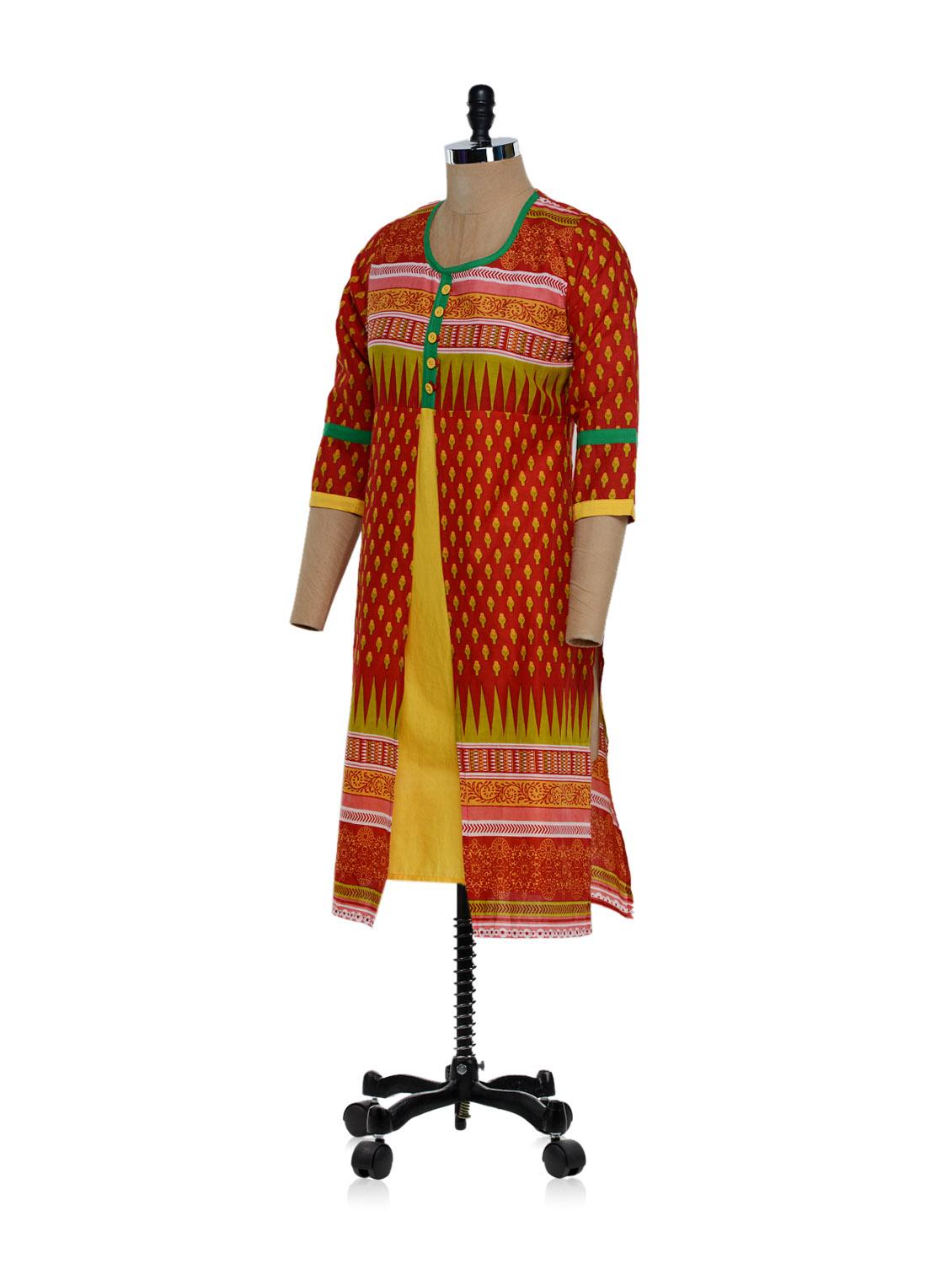 stunning red and yellow jacket style kurta - 897390 - Zoom Image - 2