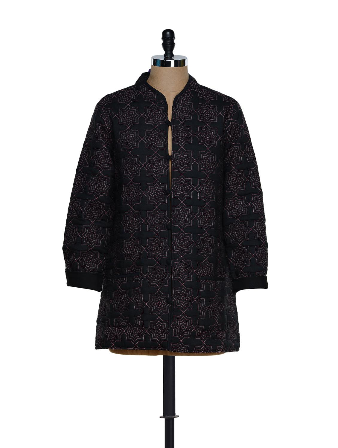 Polyester Lined Black Cotton Jacket - Feyona