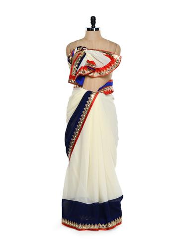 Chic white georgette saree