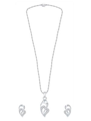 heart design rhodium plated pendant set with earrings - 897632 - Standard Image - 2