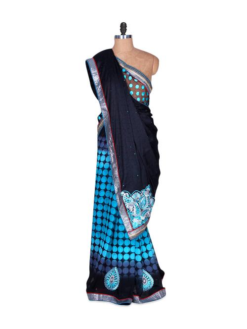 Midnight Blue And Sky Blue Art Silk Saree, With Matching Blouse Piece - Saraswati