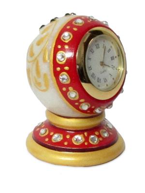 marble clock embellished with meenakari and kundan work - 900563 - Standard Image - 2
