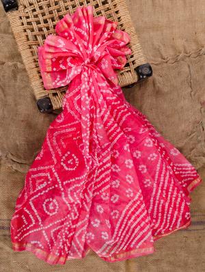 Pink silk bandhej saree
