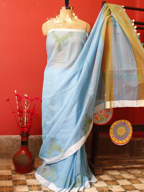 Sky Blue Resham Saree - Cotton Koleksi